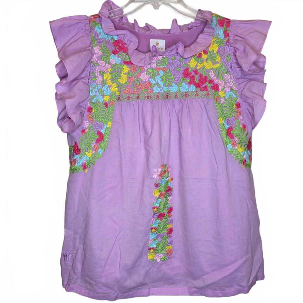 J Marie Short Sleeved Embroidered Peasant Top Purple Size M Multicolored Boho